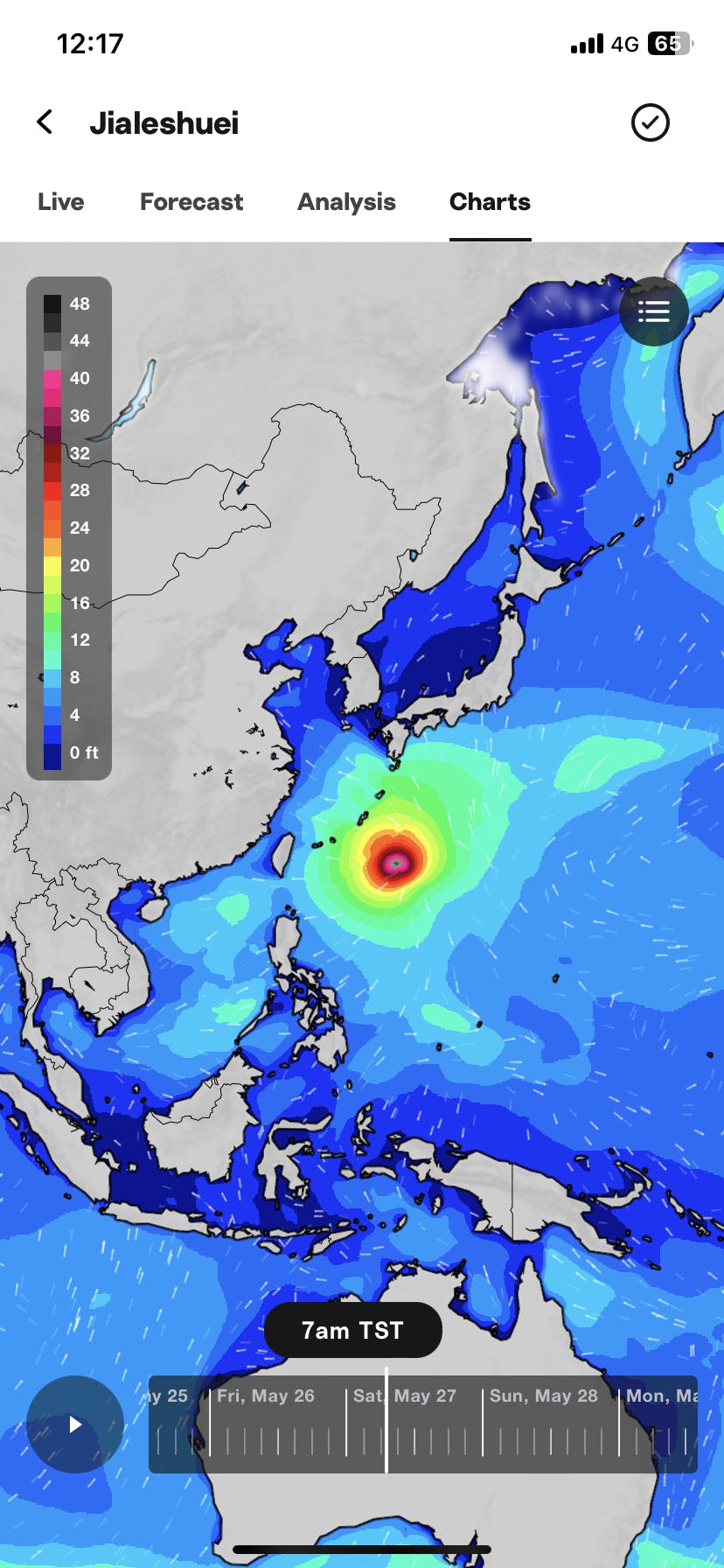 The swell chart for typhoon mawar