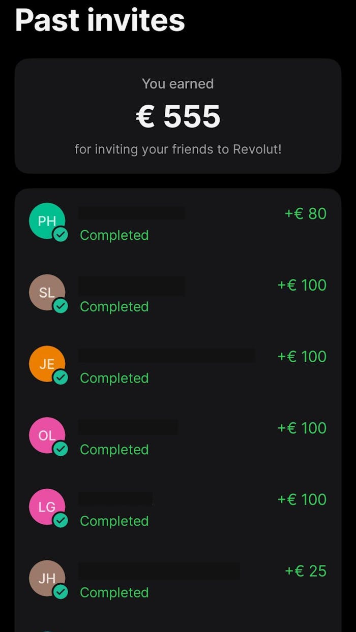 Revolut - Past invites