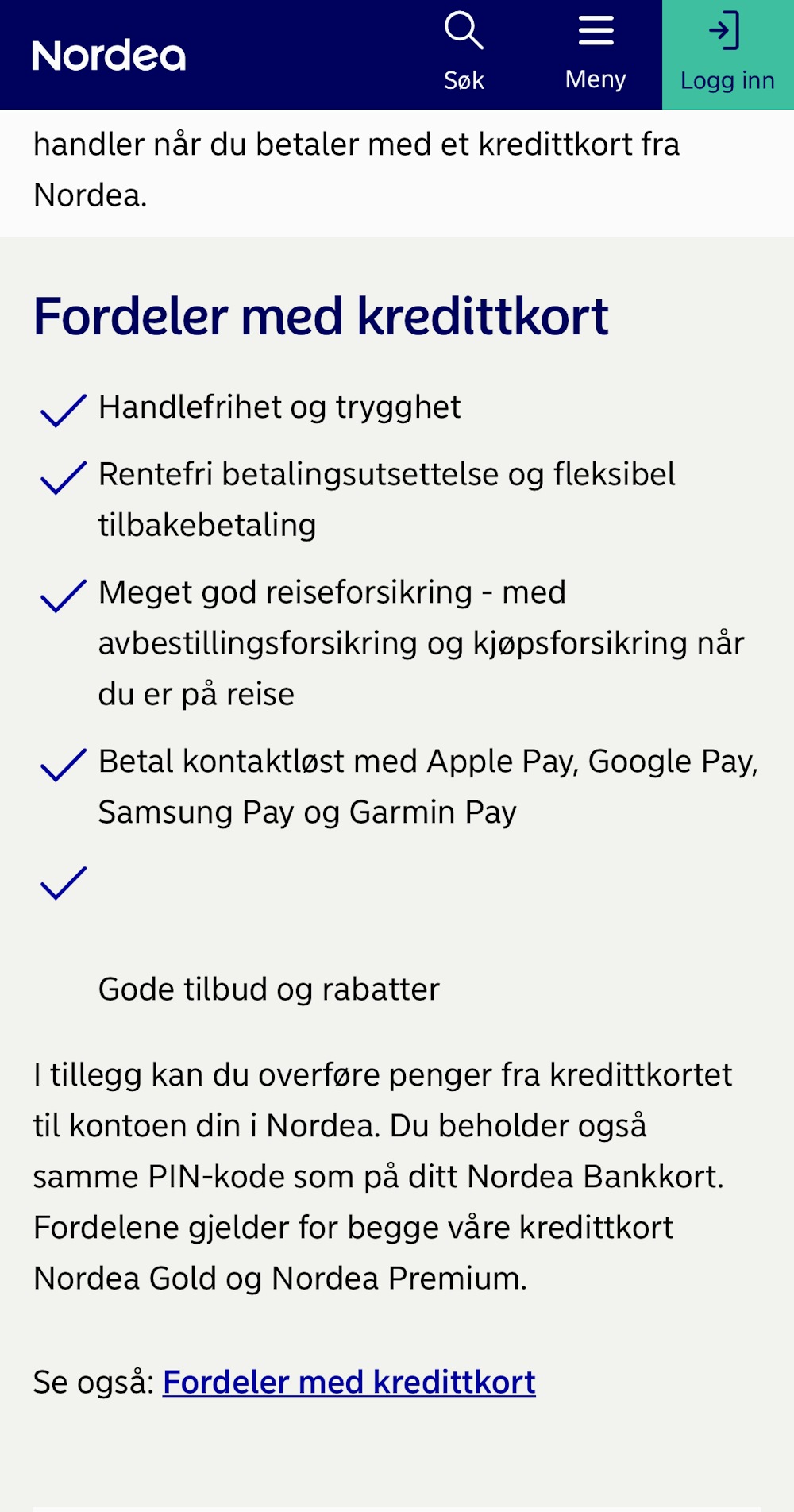 Nordea nøkkelinformasjon