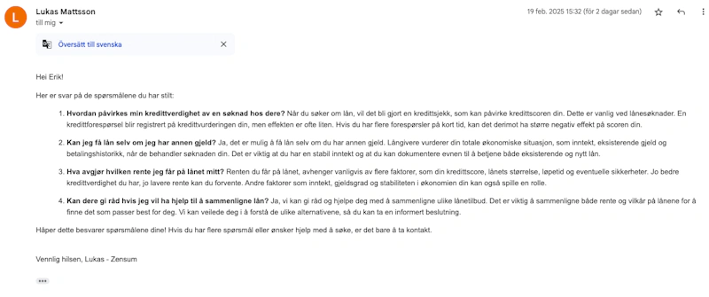 Zensum kundeservice