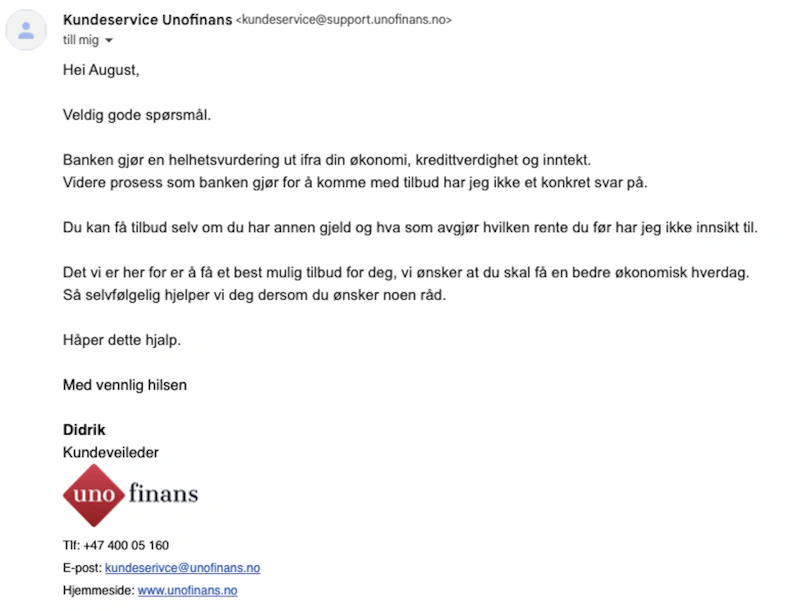 Uno Finans kundeservice
