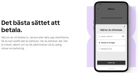 Bild på en mobil med klarna på skärmenwww