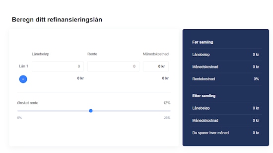 Refinansieringskalkulator printscreen