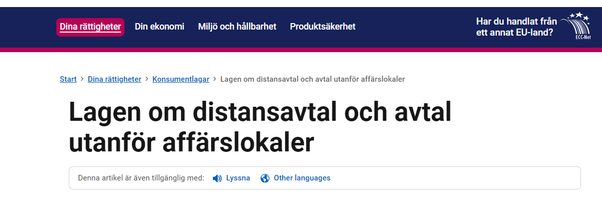 Konsumentverket om distansavtal