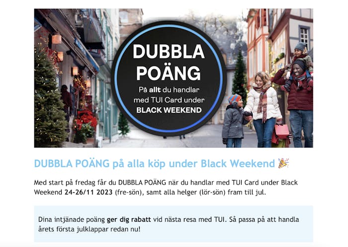 Dubbla poäng under Black Weekend med TUI Card
