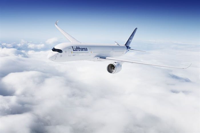 Ett av Lufthansas flygplan i luften