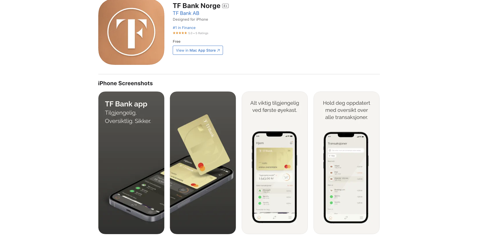 TF Bank lanserer egen app for kredittkortkunder