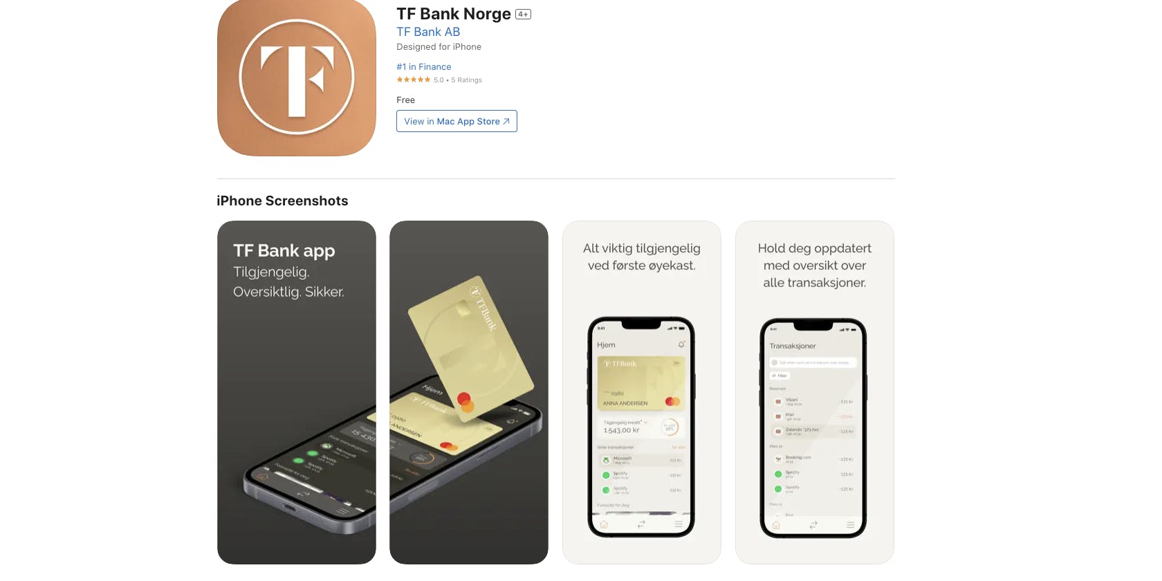 TF Bank lanserer egen app for kredittkortkunder