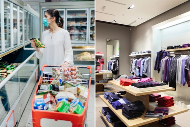 Svenskarna handlingsvanor är kopplade till pandemin, både när det gäller mat och kläder. Foto: eldar nurkovic/Shutterstock.com och fiphoto/Shutterstock.com