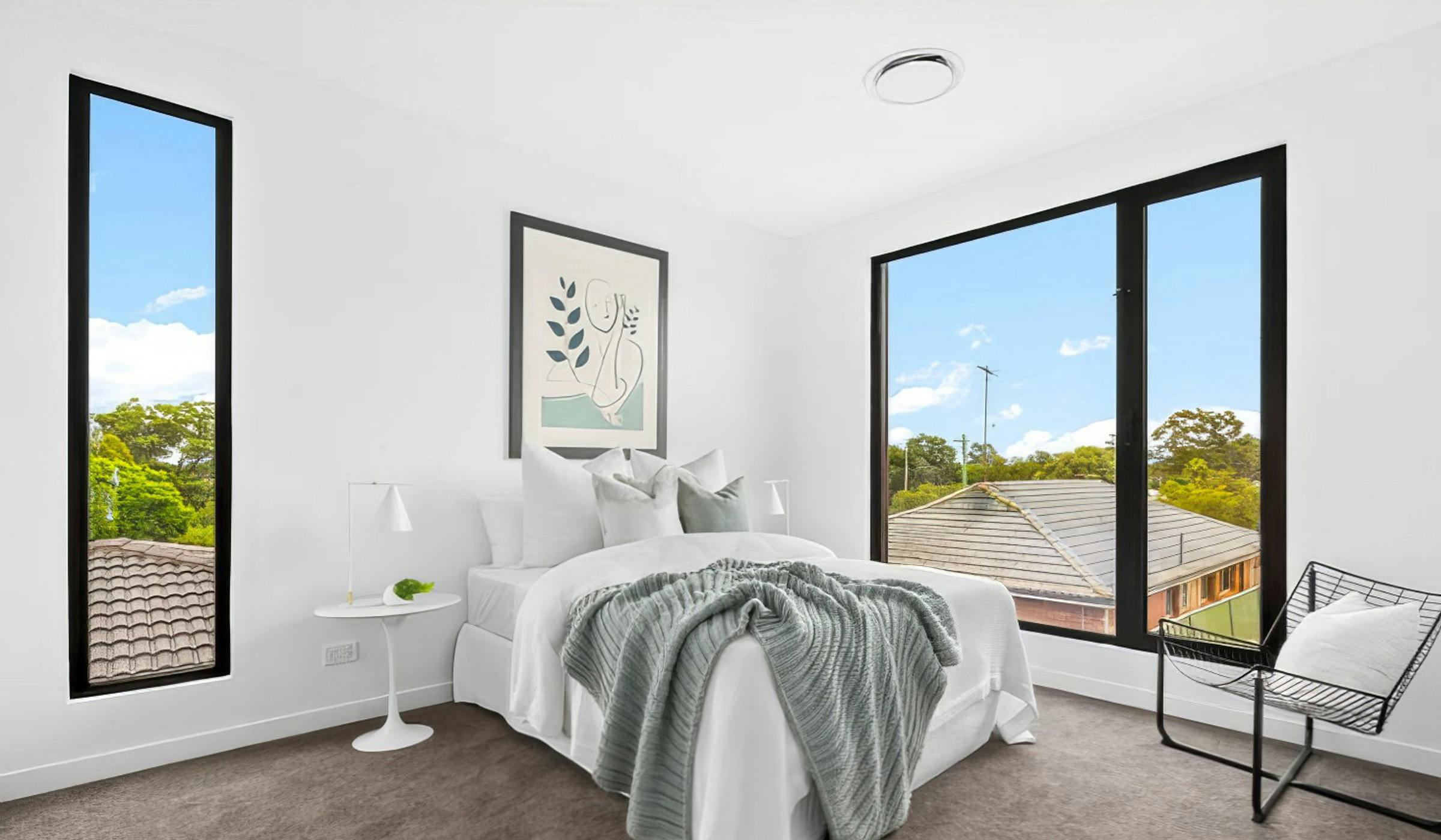 Well-lit spacious bedroom