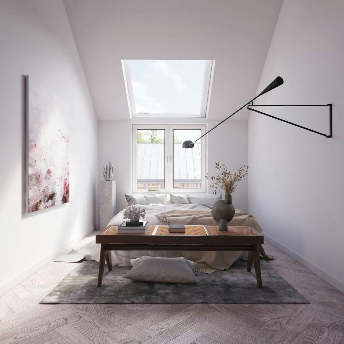Warm, minimalist bedroom