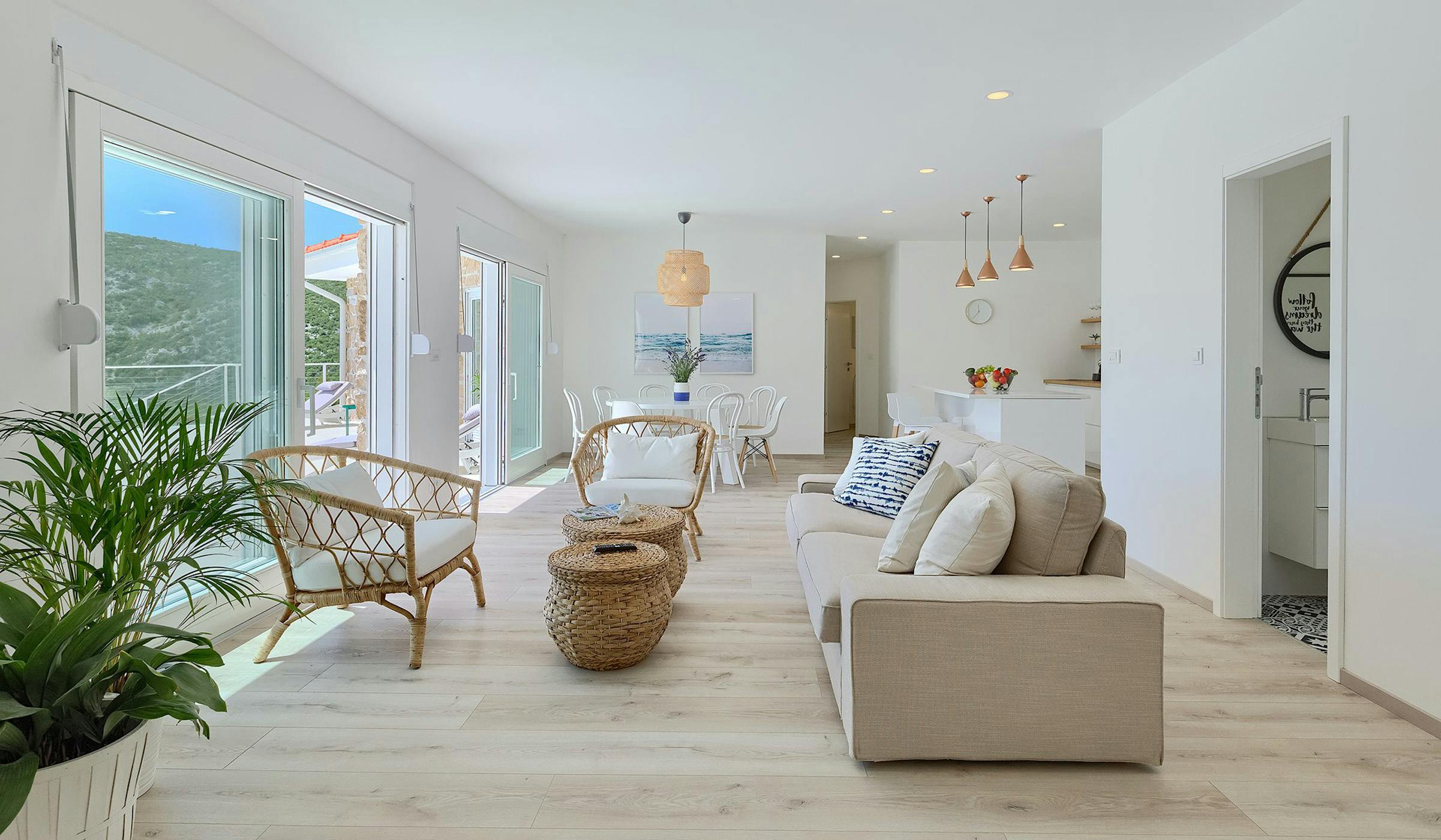Living room with a view of the pool
