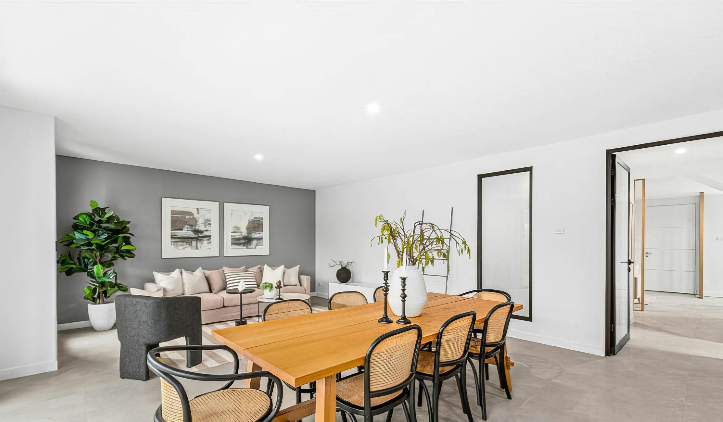 Minimalistic living room and dining