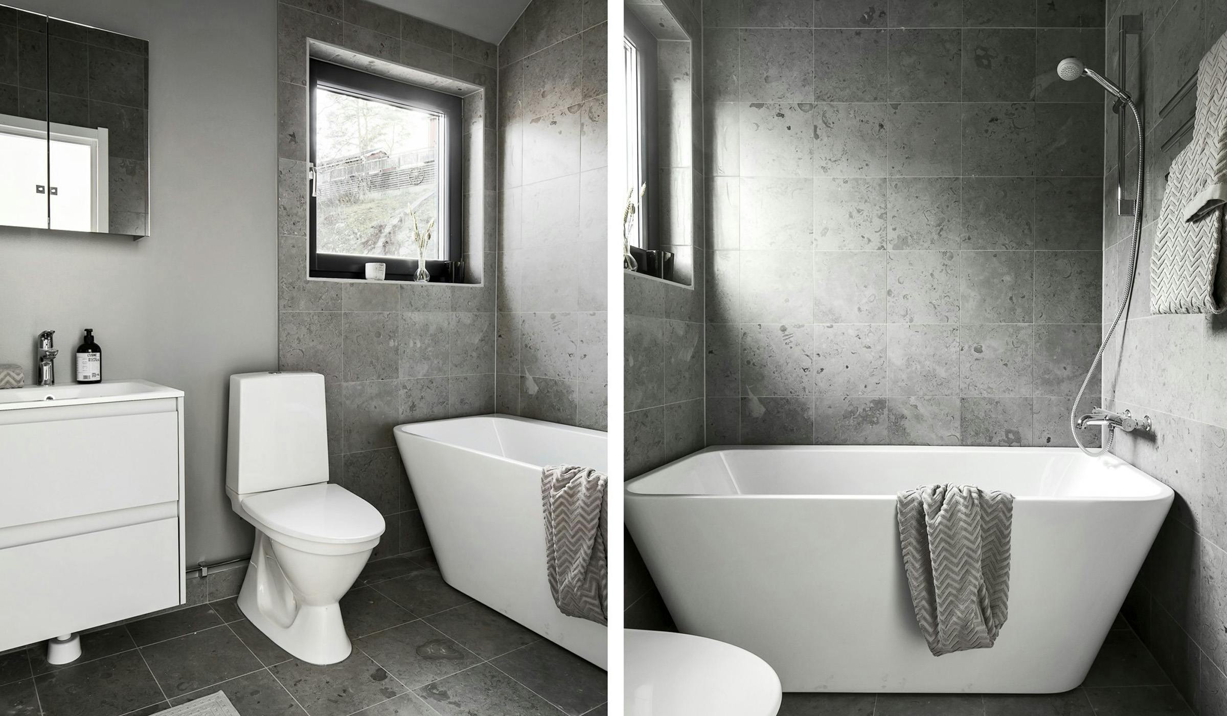 Minimalist, grey bathroom