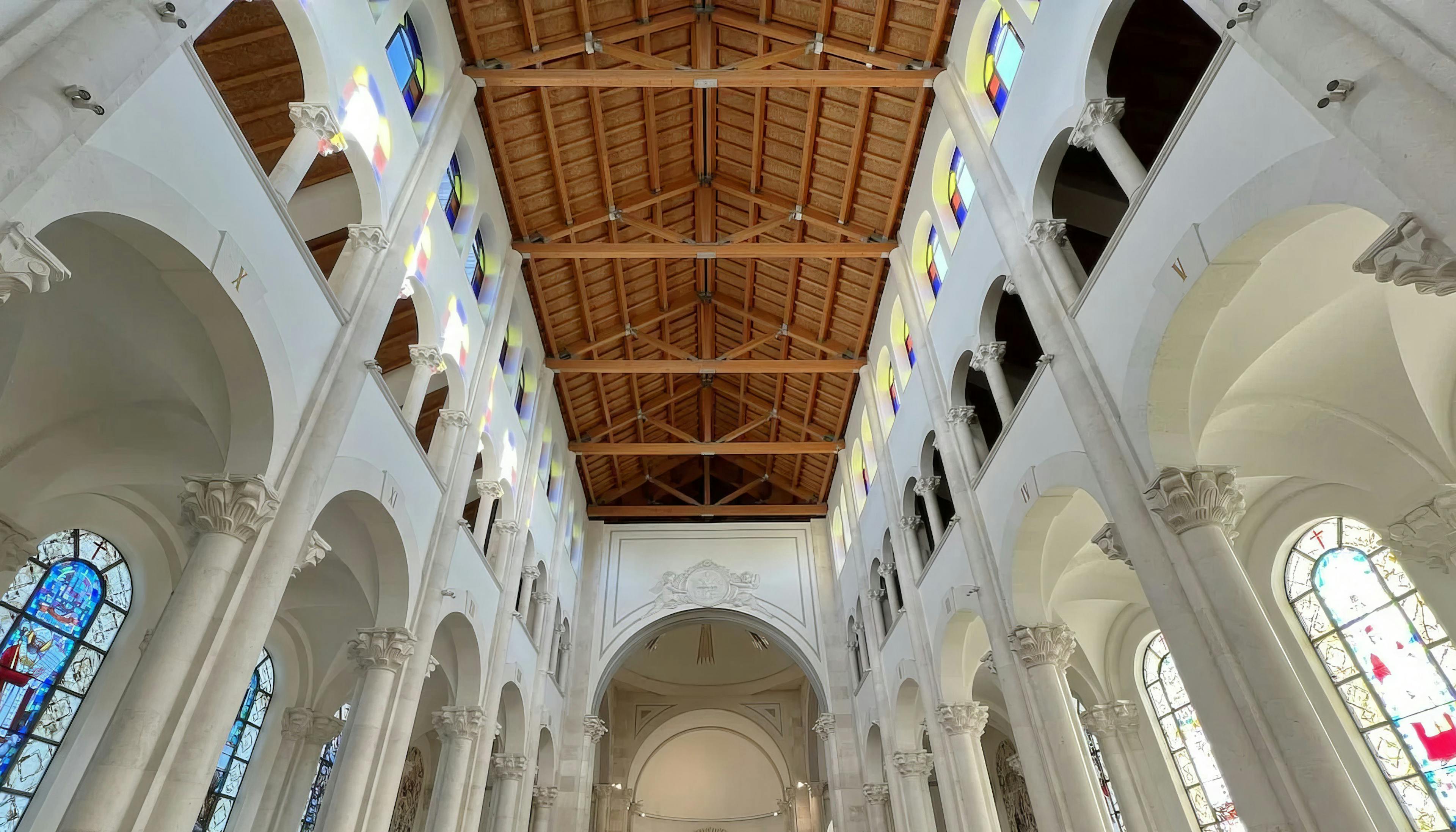 Indoor view of a cathedral roof