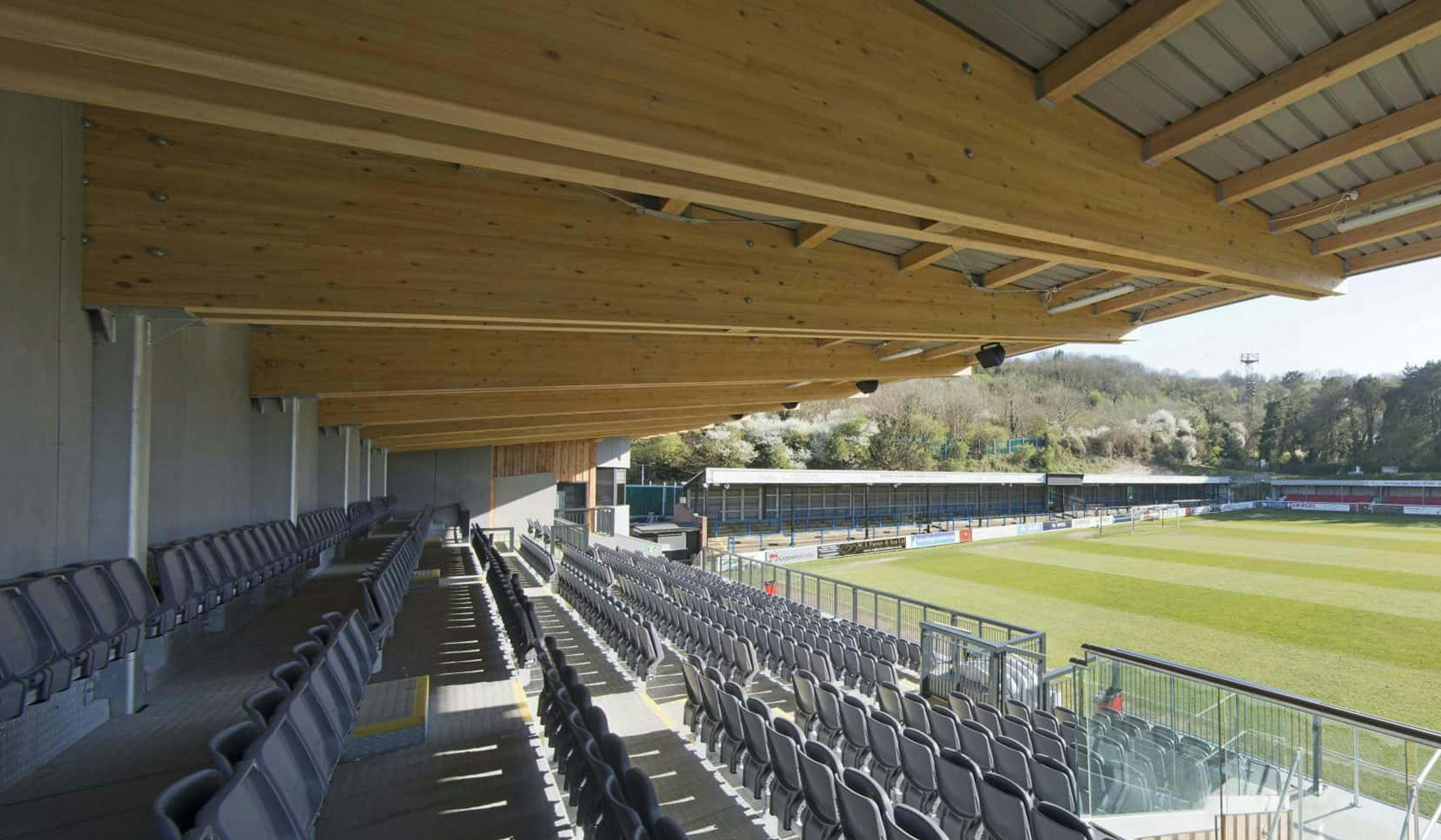 Dover Athletic Football Club Family Stand prefab glulam beams