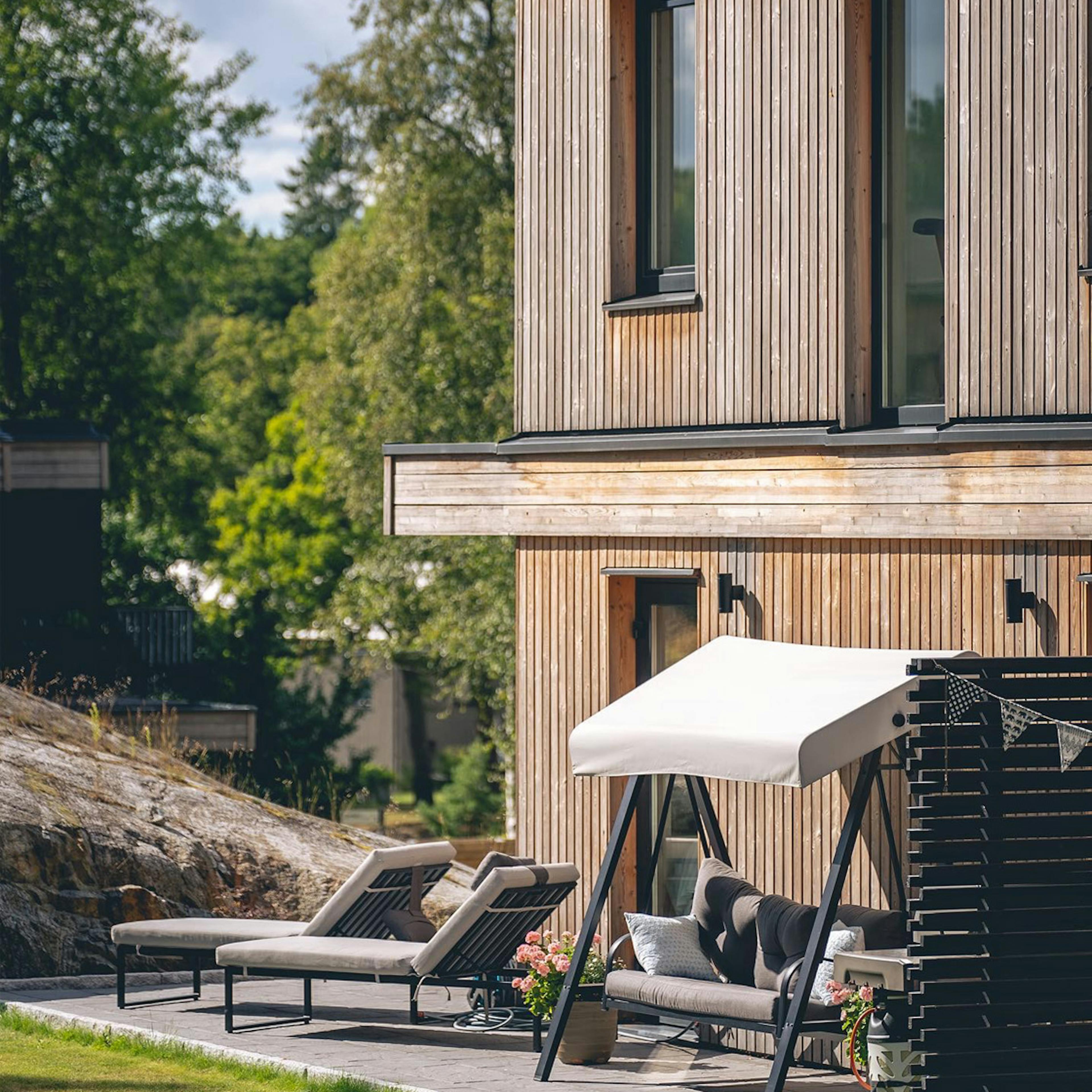 Outdoor seating in Strömma residential project