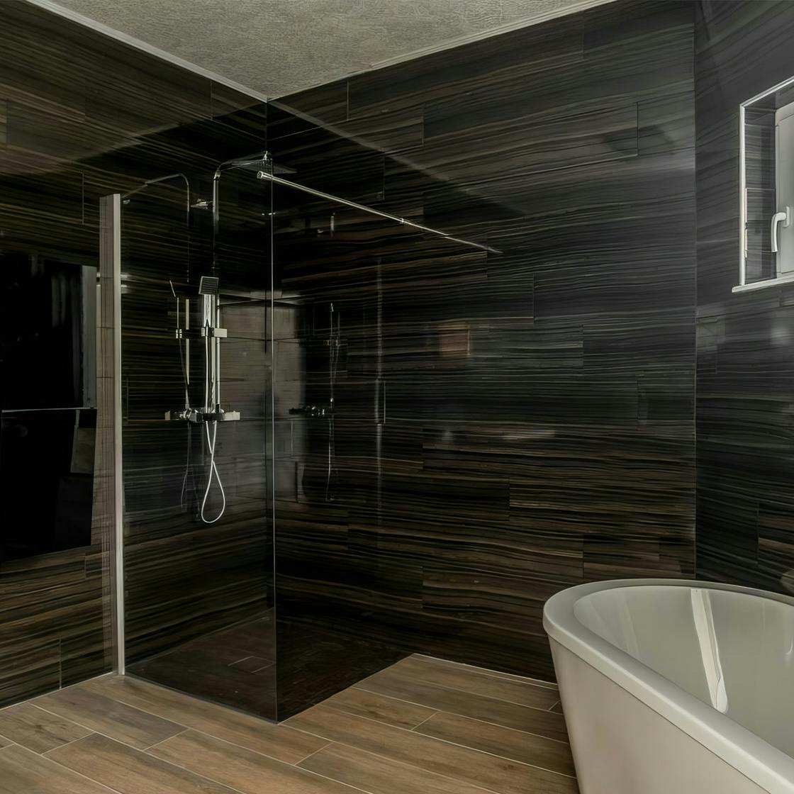 Dark tile bathroom
