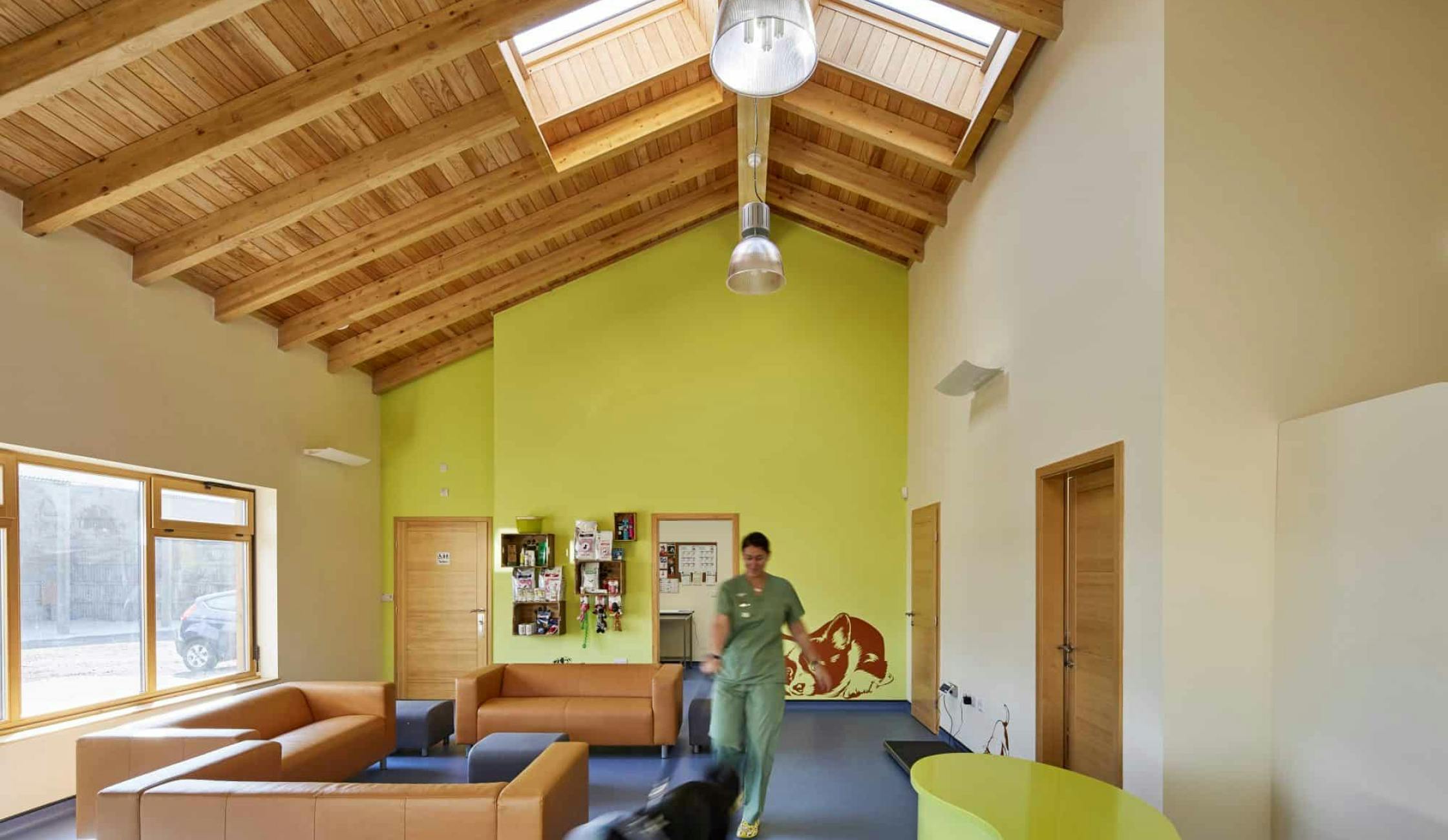 Glued laminated beams in the roof