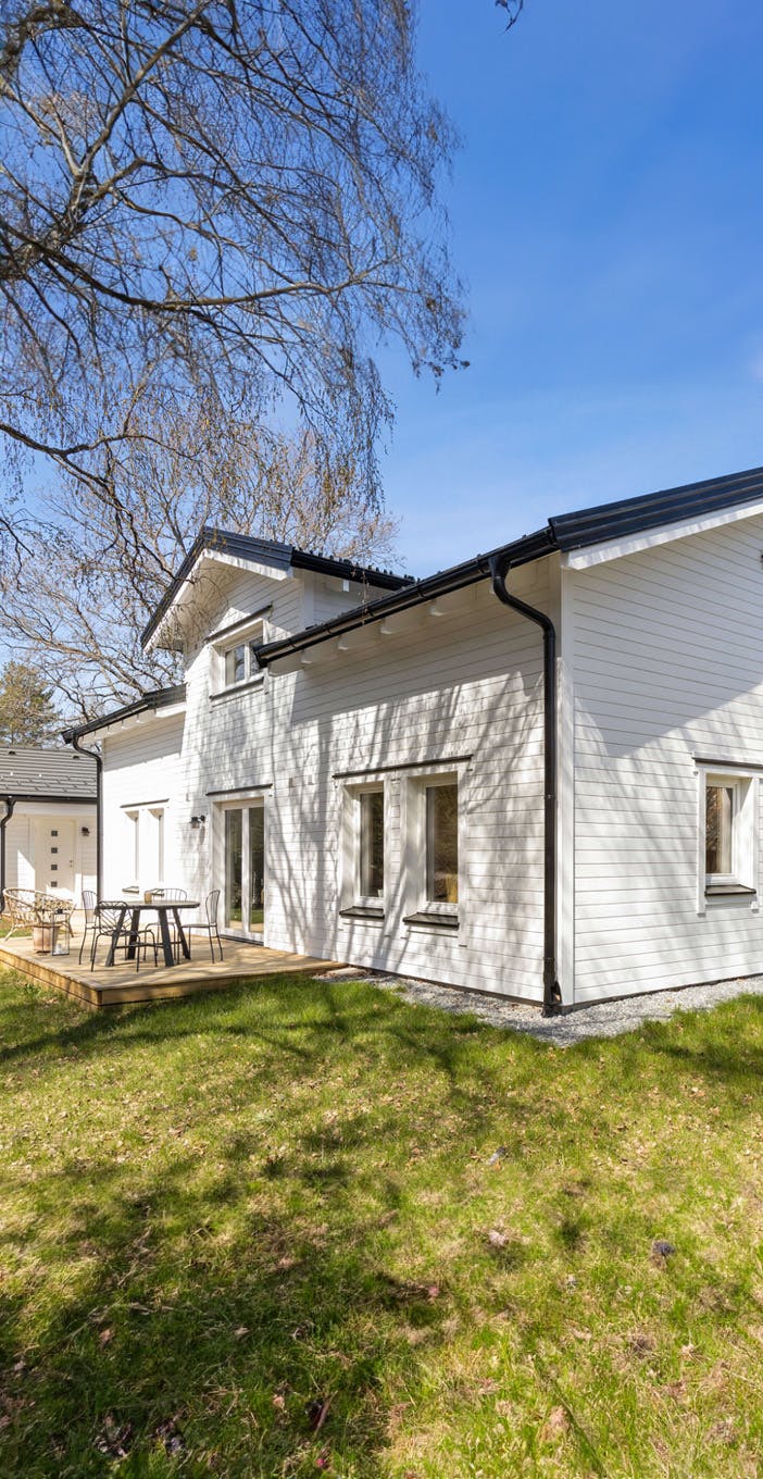 White-clad façade on a prefabricated house in Swedish style