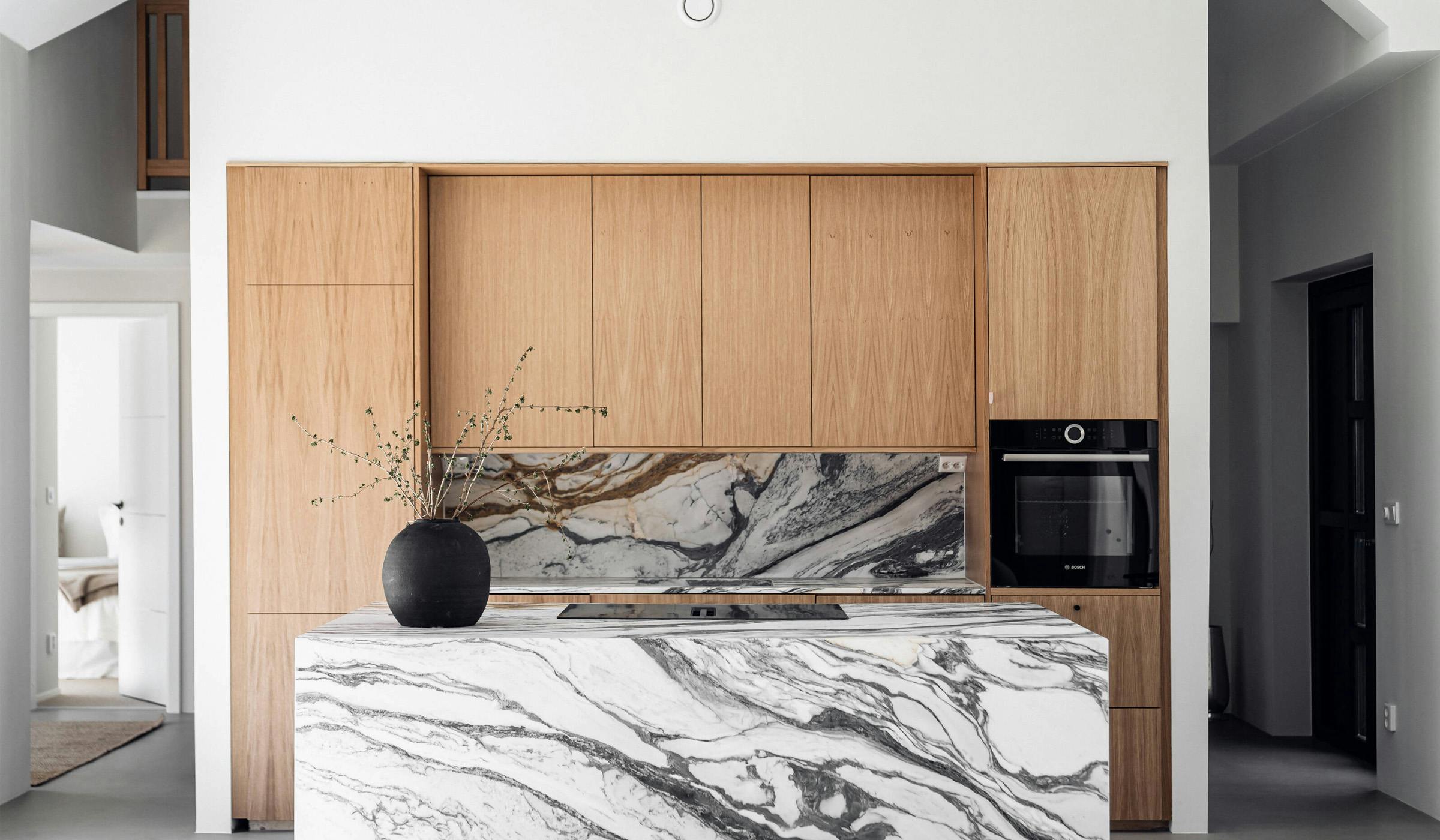 Simple kitchen with marble island