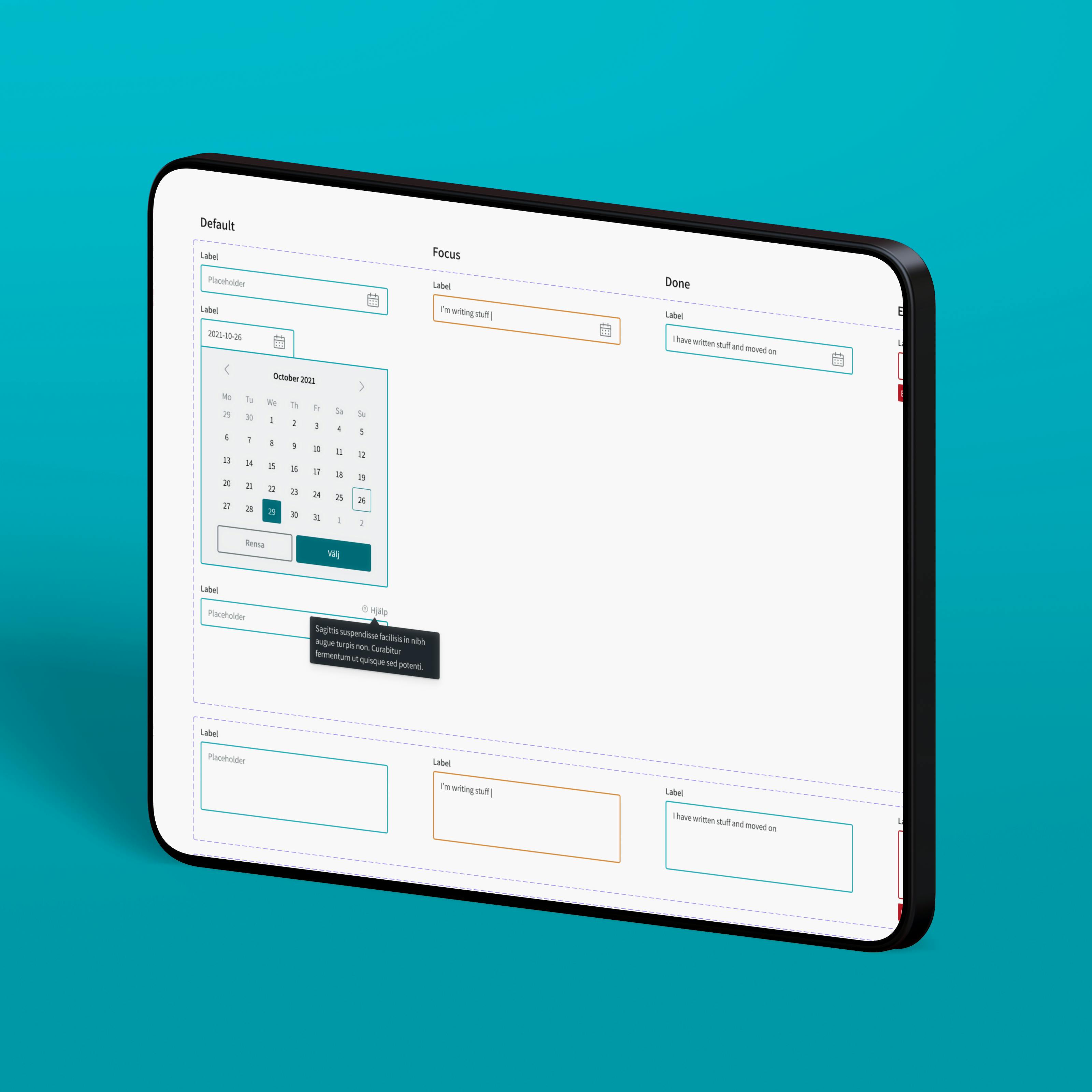 Mockup av en tablet med HPI:s design på skärmen