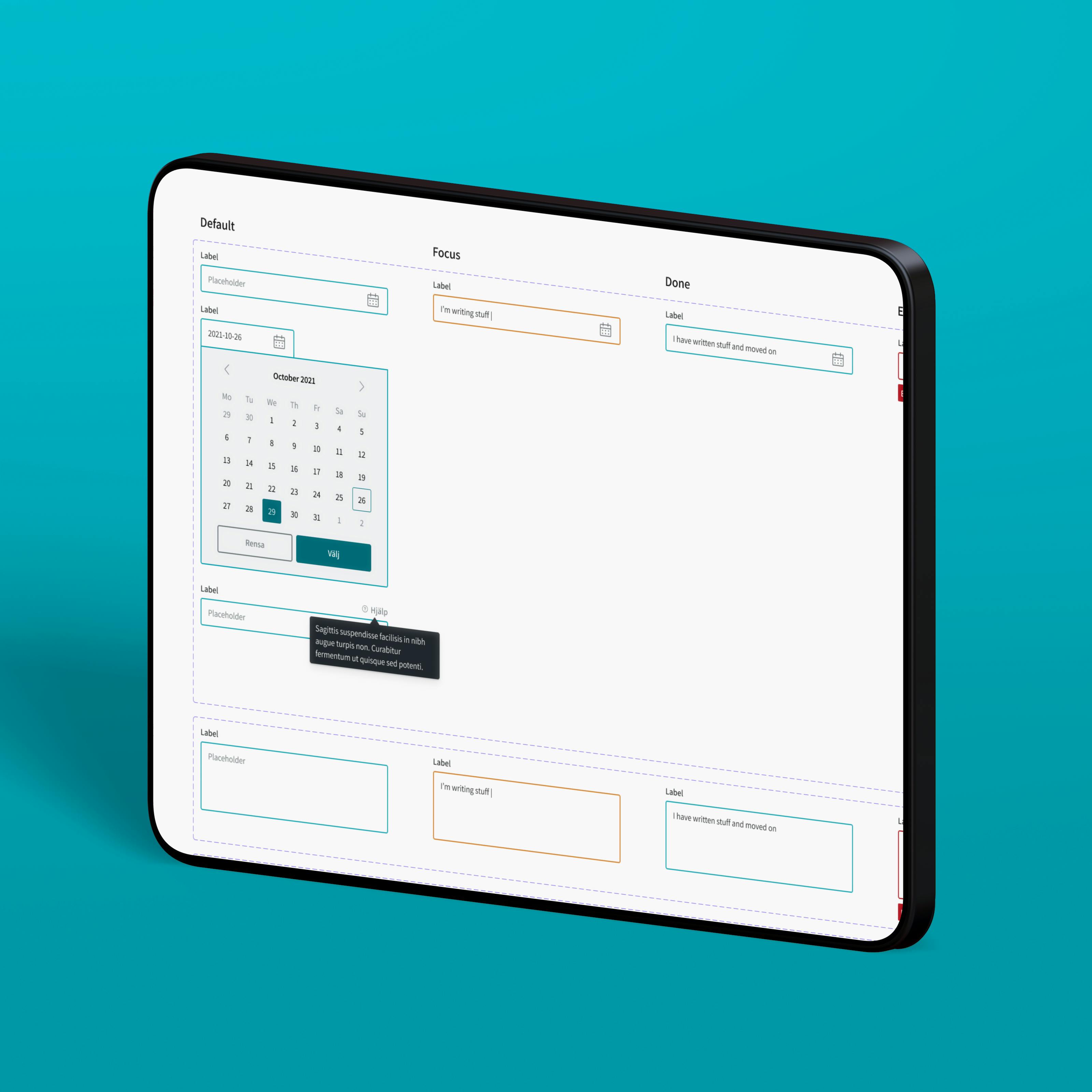 Mockup of a tablet with HPI's design on the screen