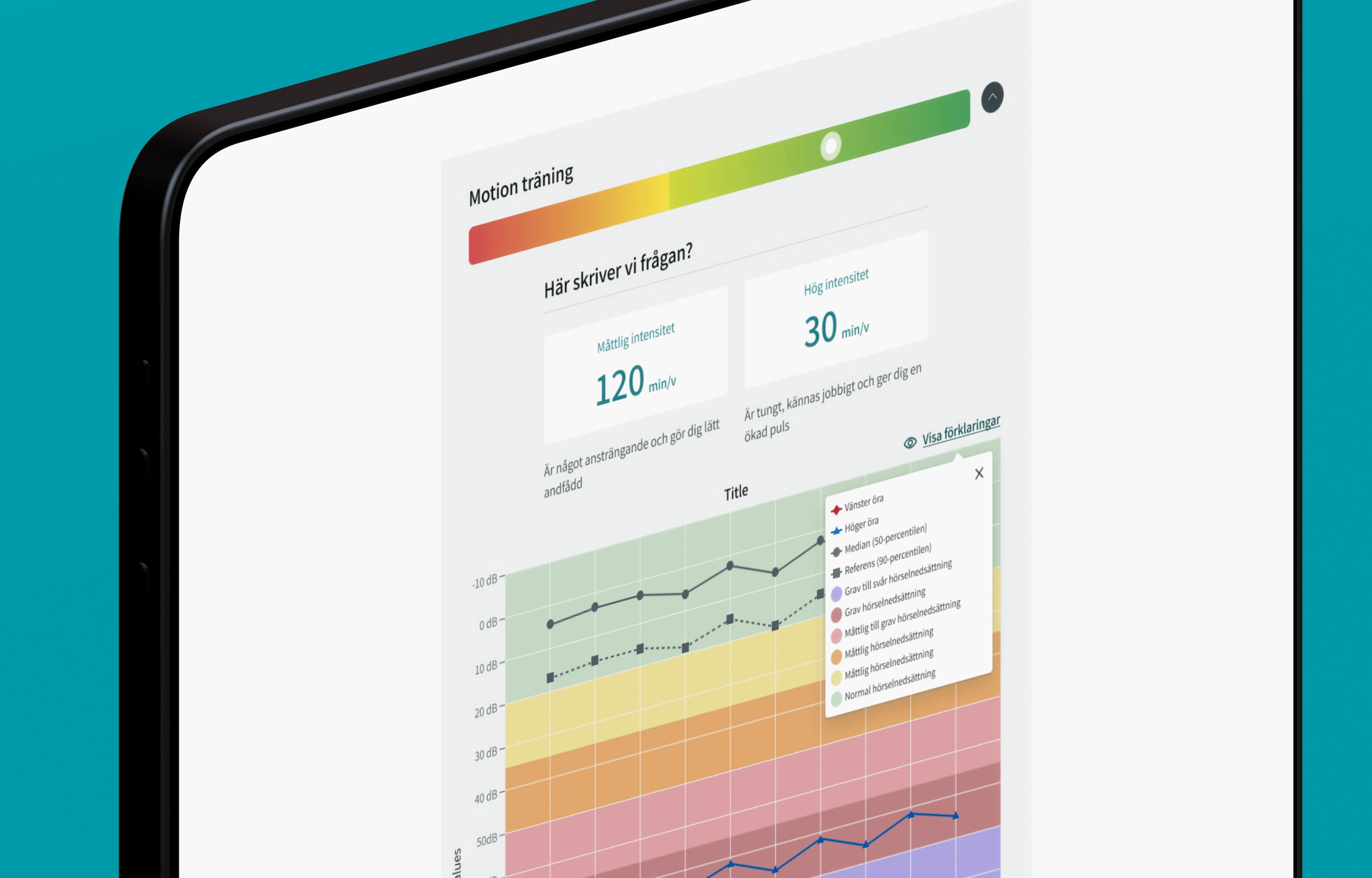 Mockup av en tablet med HPI:s design på skärmen