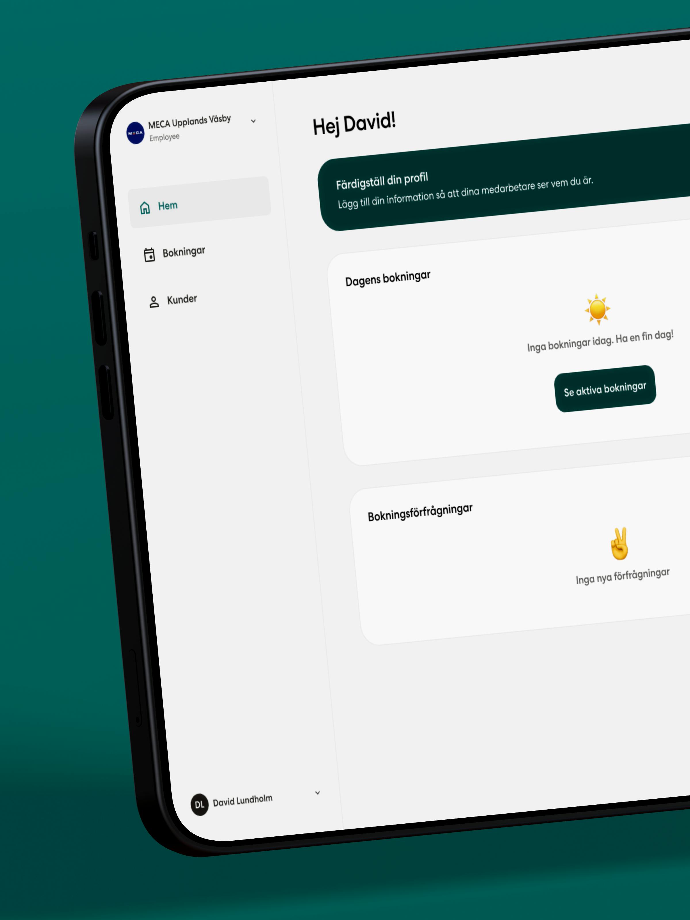 Mockups of a tablet flying and displaying the Radeito app on the screen, developed by Kumpan.