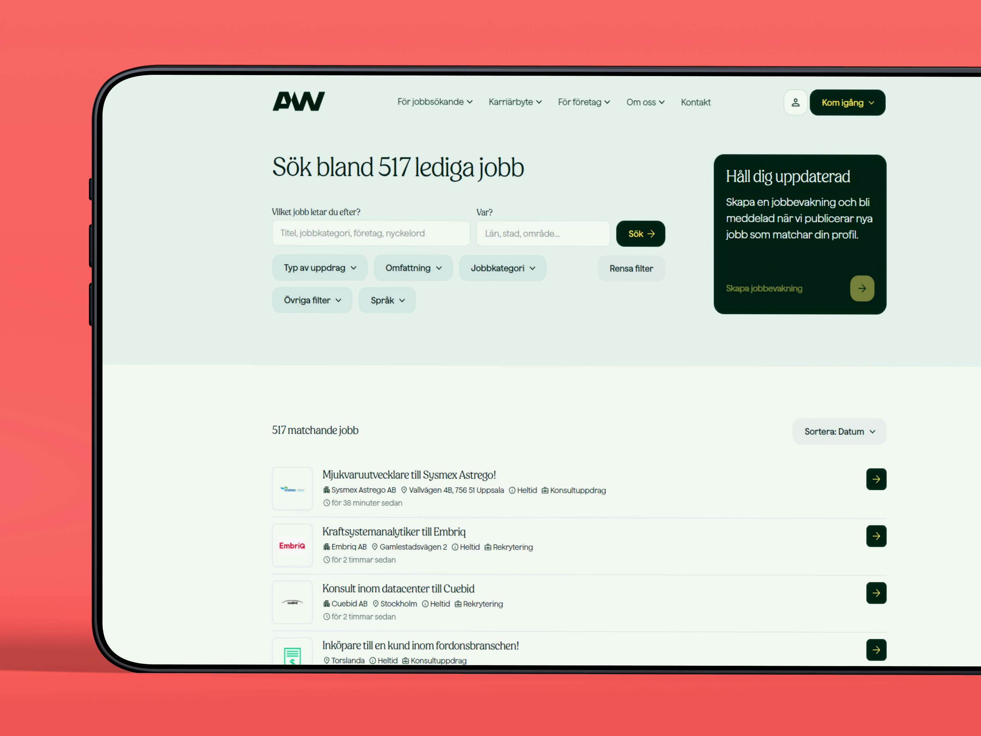 Mockups av tablet som flyger och visar Academic Work-webben på skärmen som Kumpan har utvecklat.