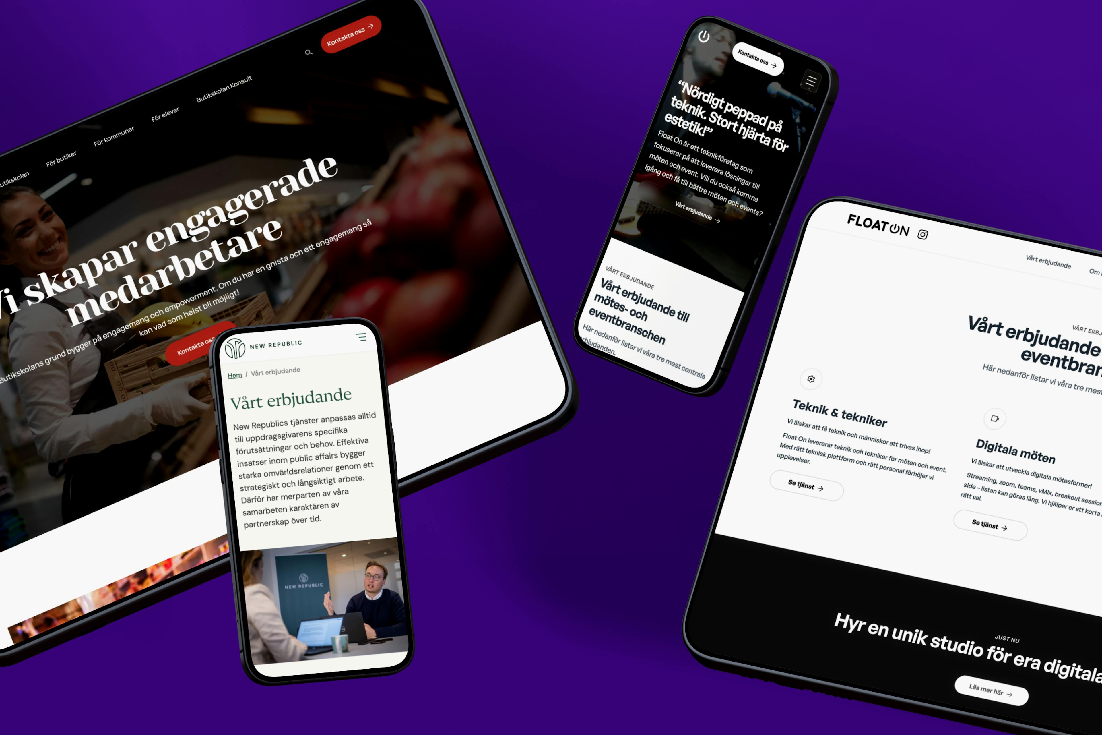 Flera olika enheter med webbar som Kumpan har skapat