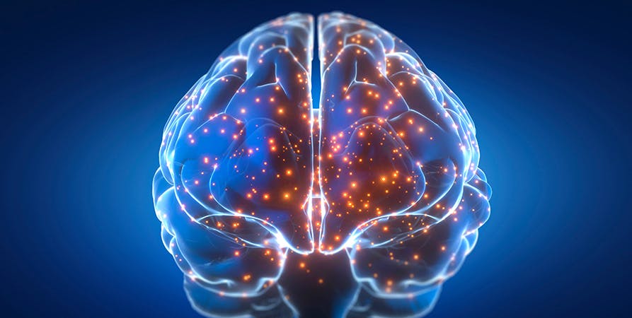 Brain with firing synapses to represent psychology