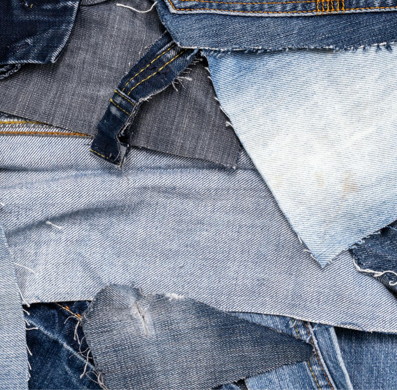 Pieces of jean fabric to help demonstrate environmental sustainability