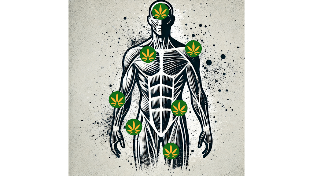 Schaubild der Verteilung von Cannabinoid-Rezeptoren im ganzen Körper