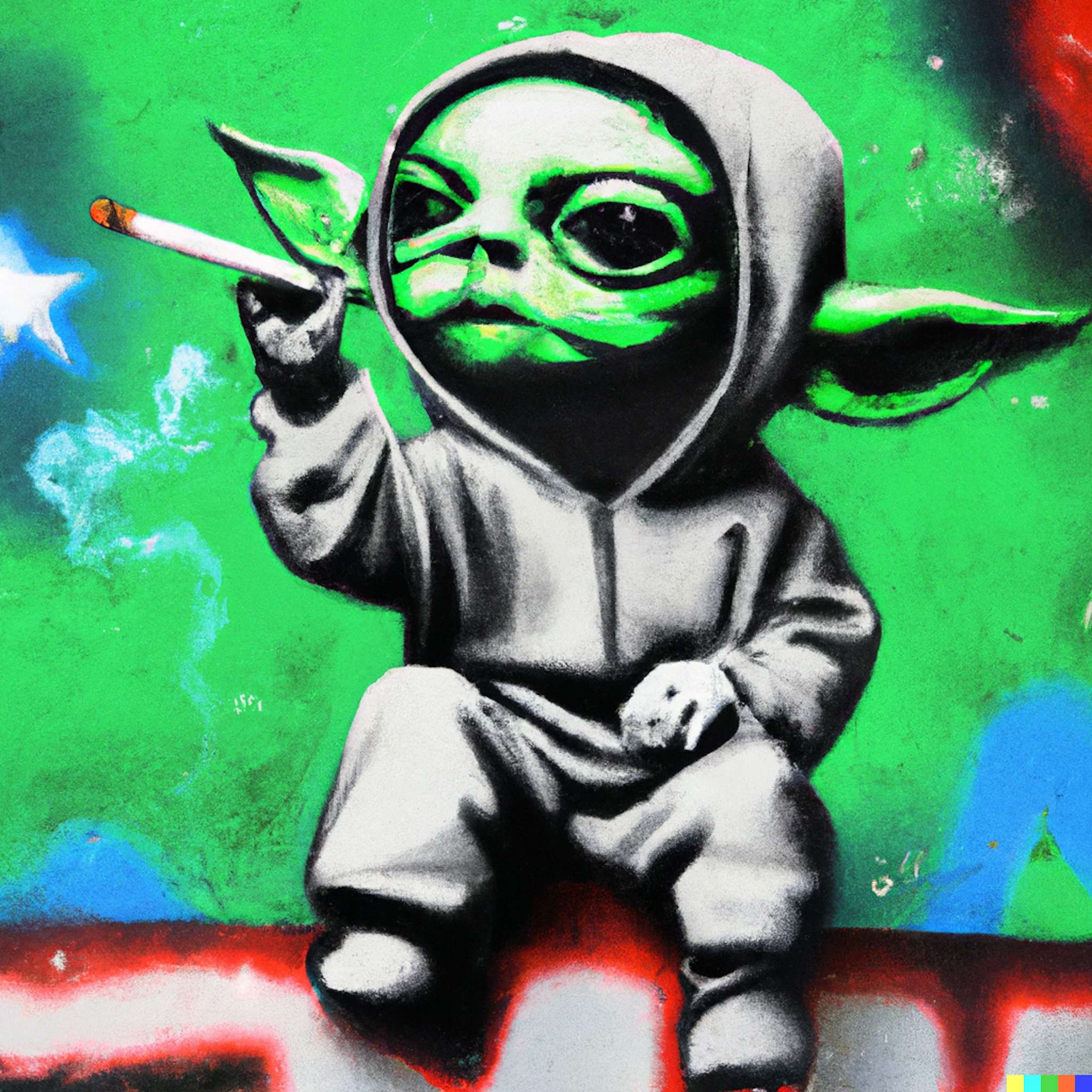 Bud Meister Yoda raucht einen Joint.