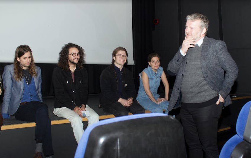 Á myndinni eru frá vinstri: Frank Niewenhuis, Donal Boyd, Oddur Sigþór Hilmarsson, Kristín Eysteinsdóttir og Börkur Gunnarsson, rektor Kvikmyndaskóla Íslands sem stýrði Q&A eftir sýningu myndanna um helgina á RIFF