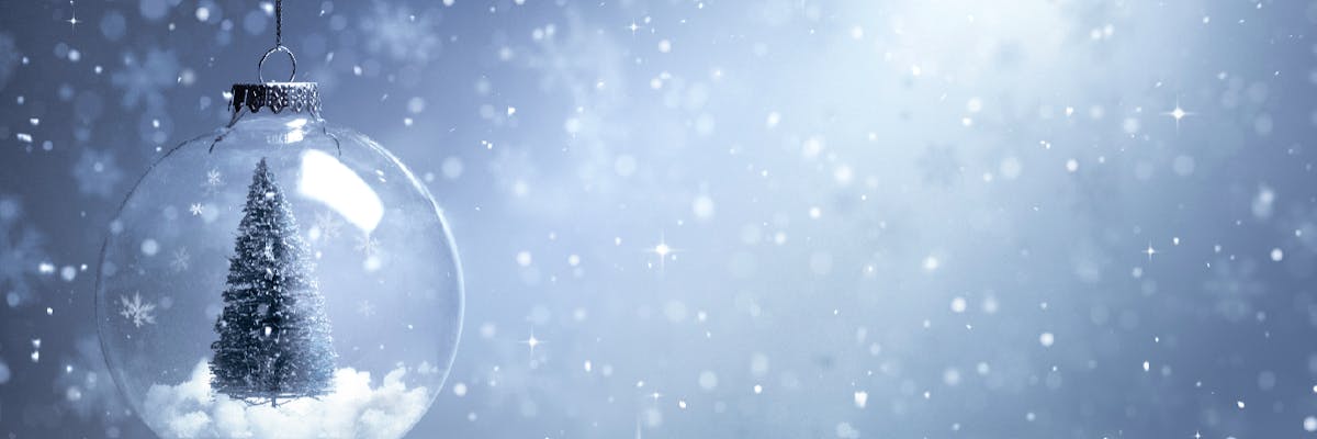 imagen navideña de un árbol de navidad dentro de una bola con nieve