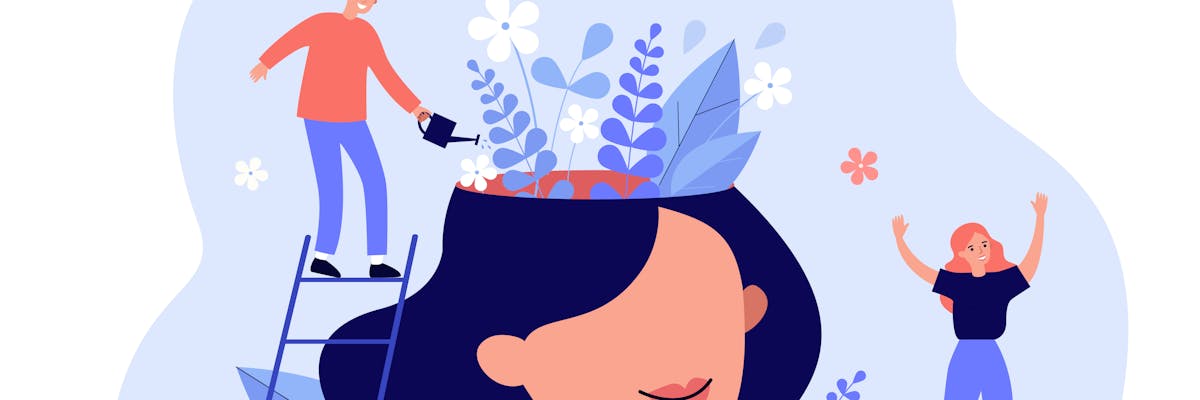 ilustración de mujer con plantas creciendo en su cabeza