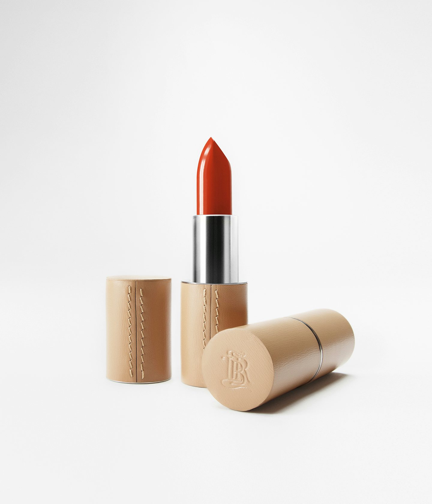 La bouche rouge Nude Red lipstick shade in the camel leather case 