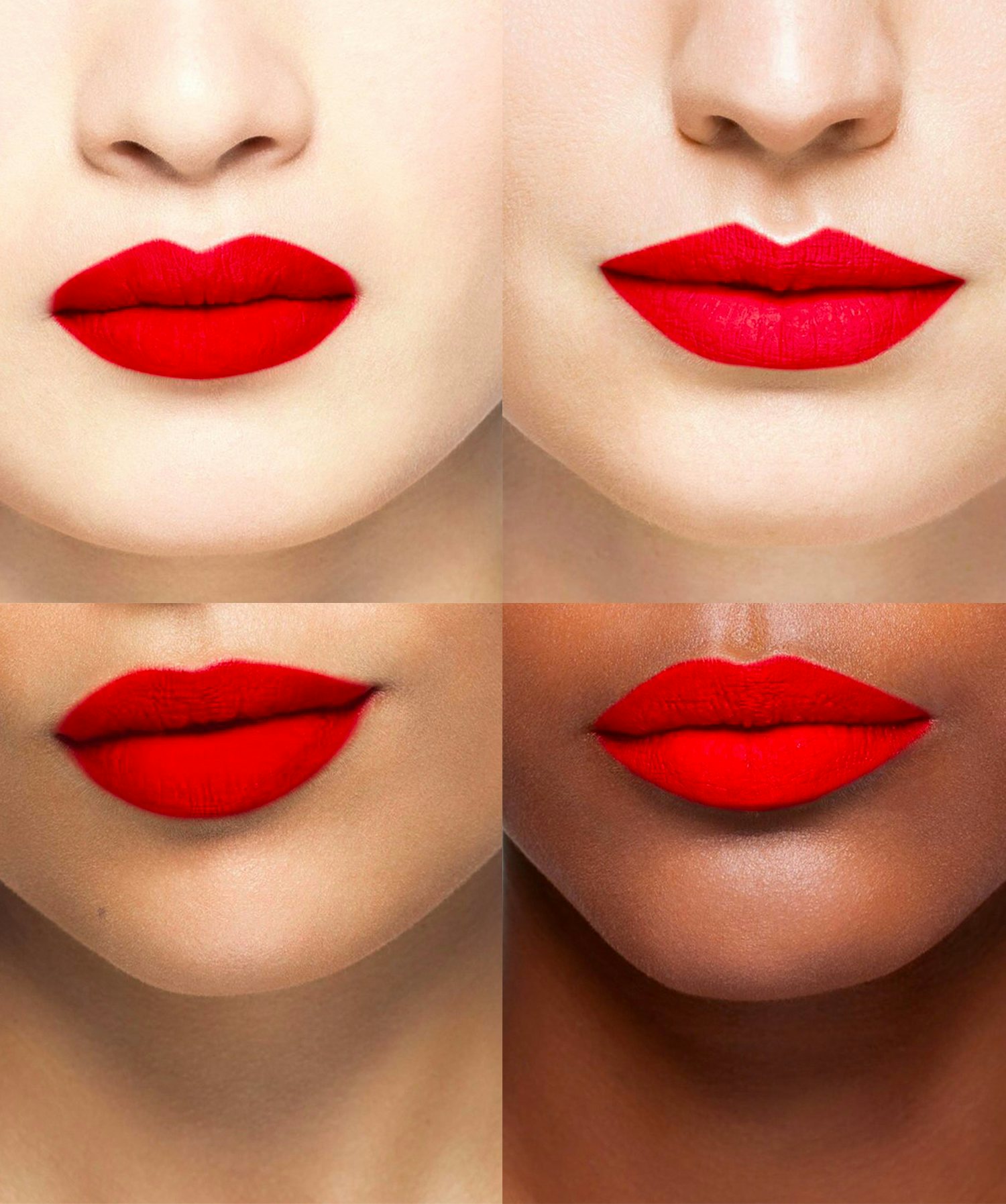 La bouche rouge Rouge Vendôme rouge à lèvres sur les lèvres de quatre mannequins