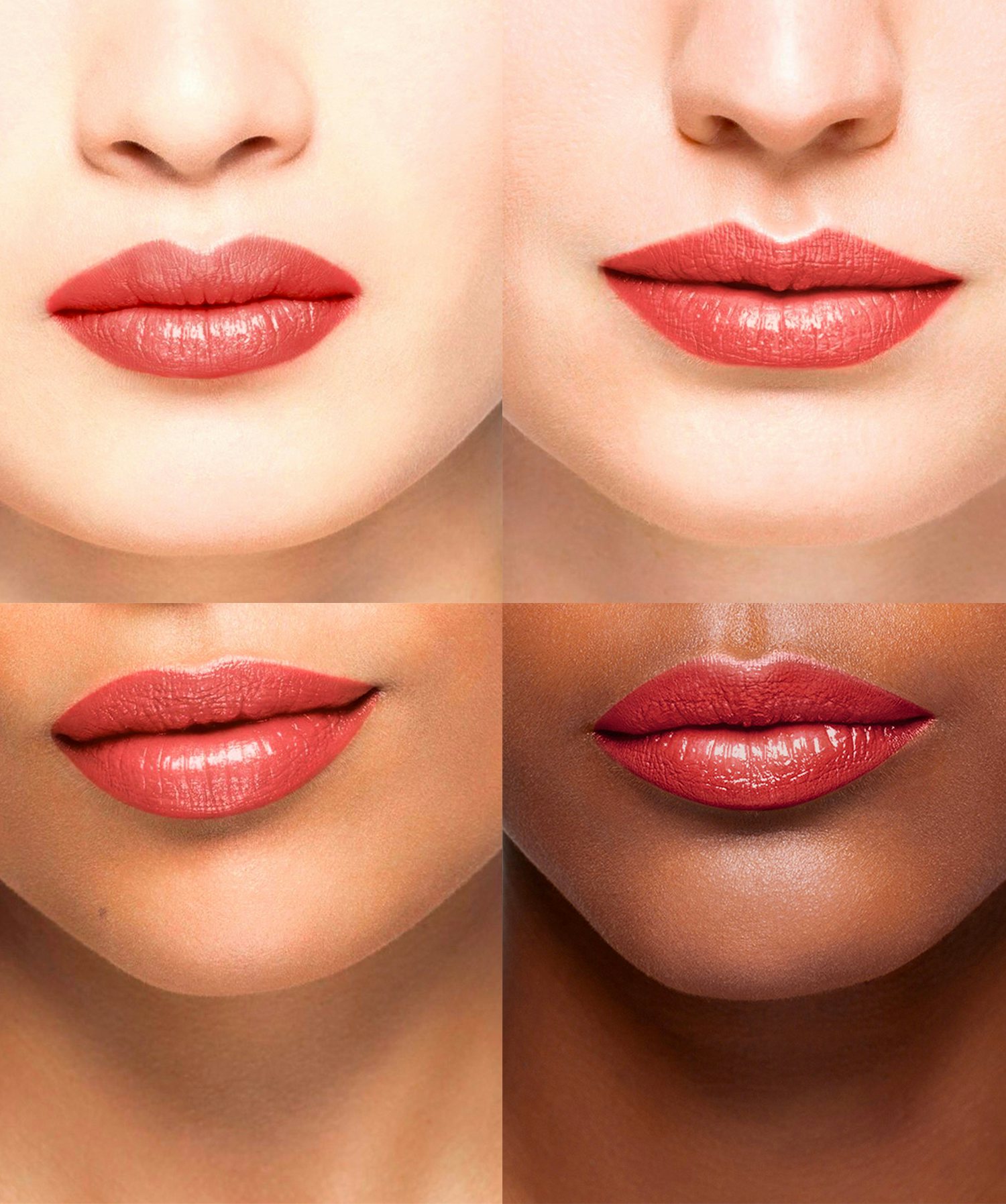 La bouche rouge Le Baume Rouge rouge à lèvres sur les lèvres de quatre mannequins
