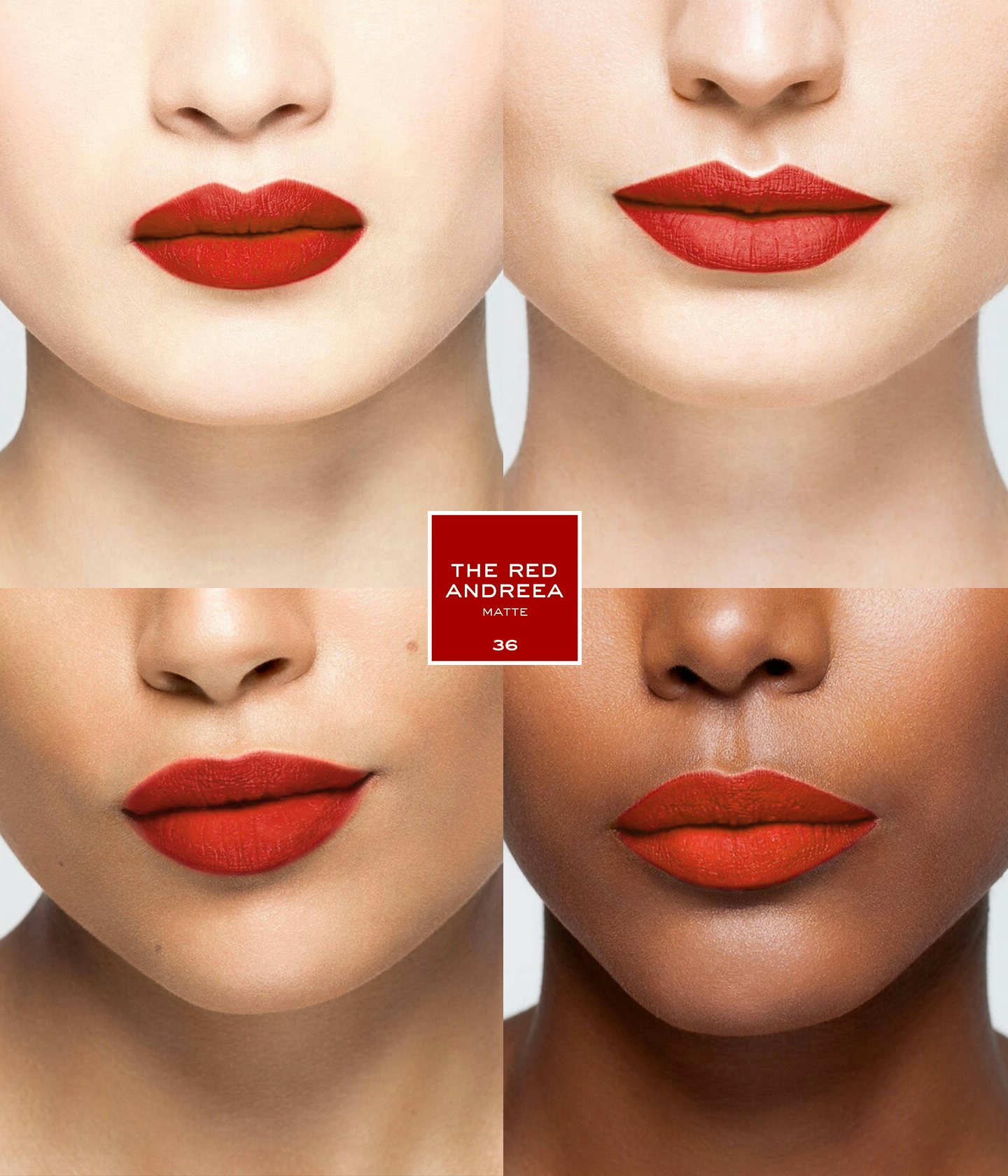 La bouche rouge The Red Andreea rouge à lèvres sur les lèvres de quatre mannequins