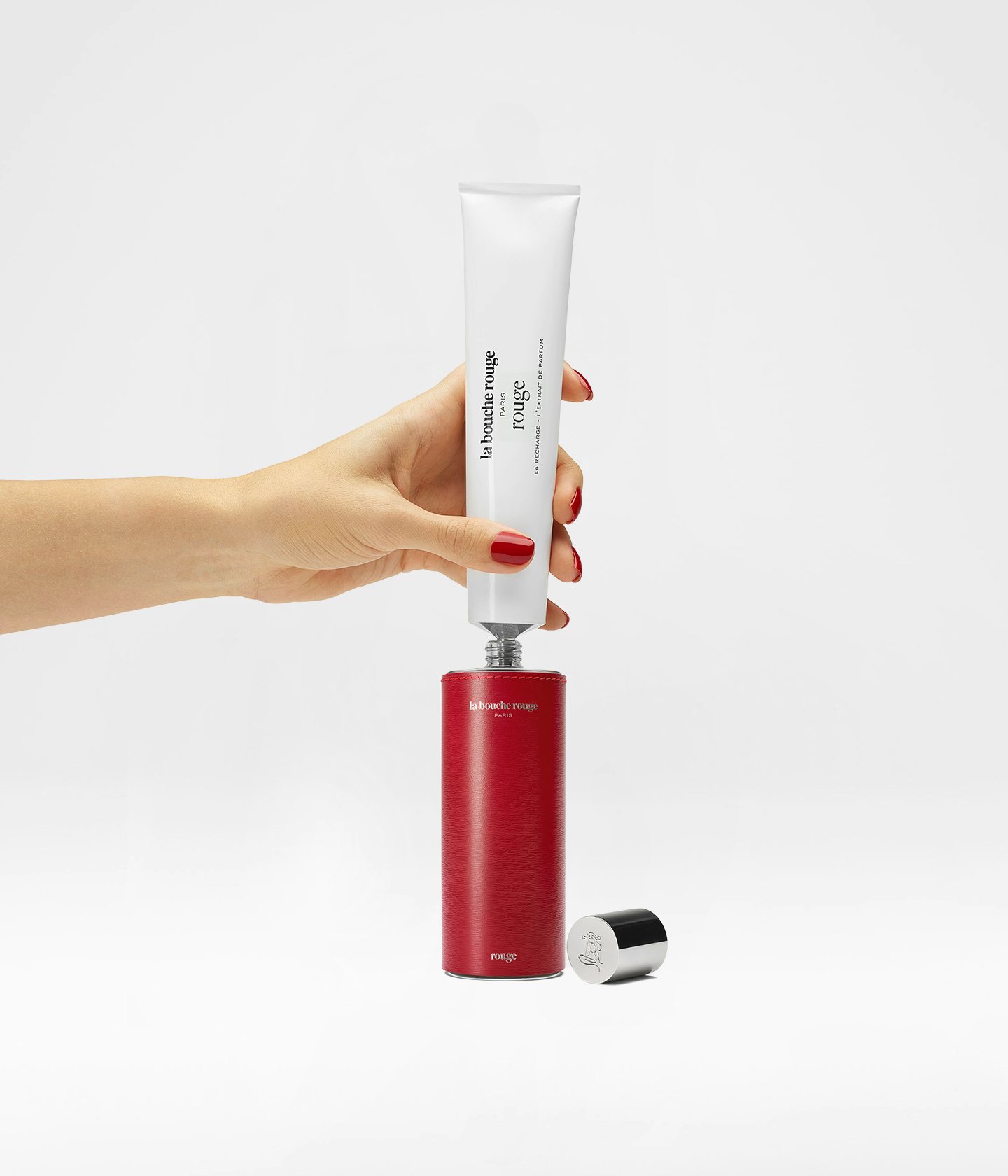 La bouche rouge Rouge refill in red leather case bottle 