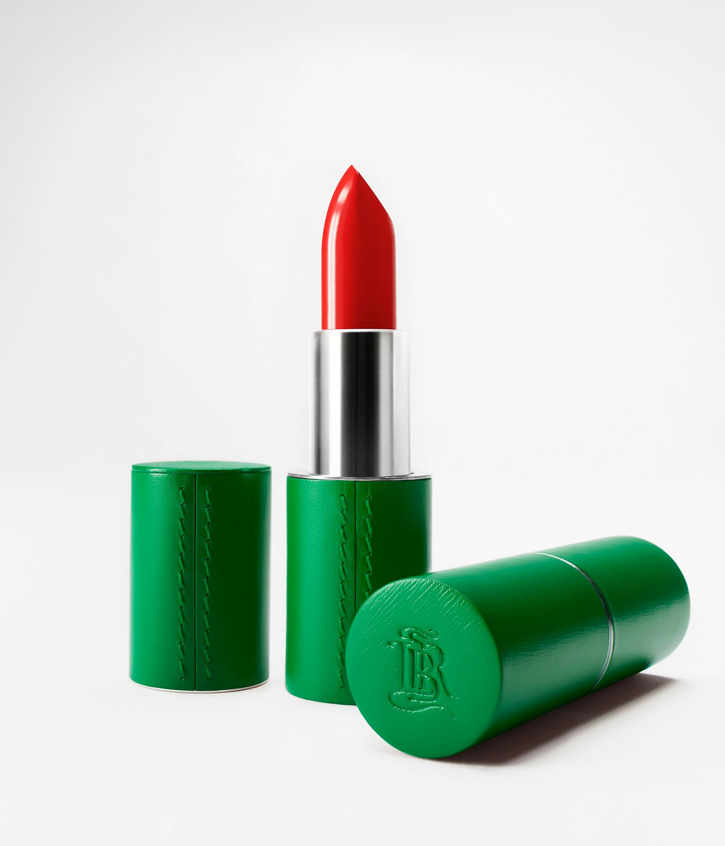 La bouche rouge écrin de rouge à lèvres en cuir upcyclé vert