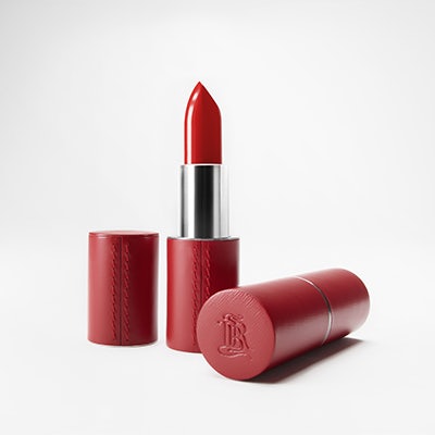 La bouche rouge red fine leather lipstick case with red lipstick shade
