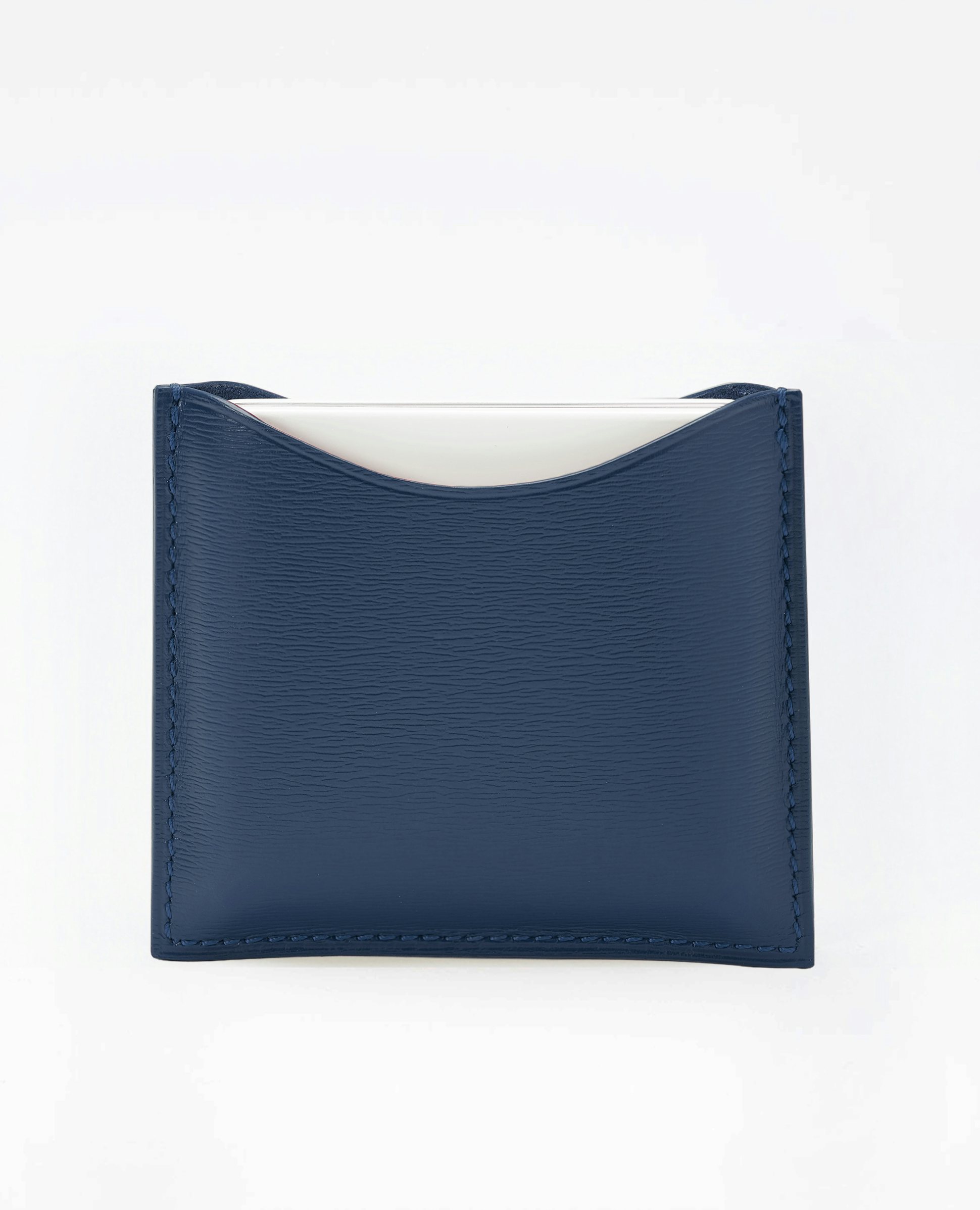 La bouche rouge upcycled fine leather compact case in Navy blue