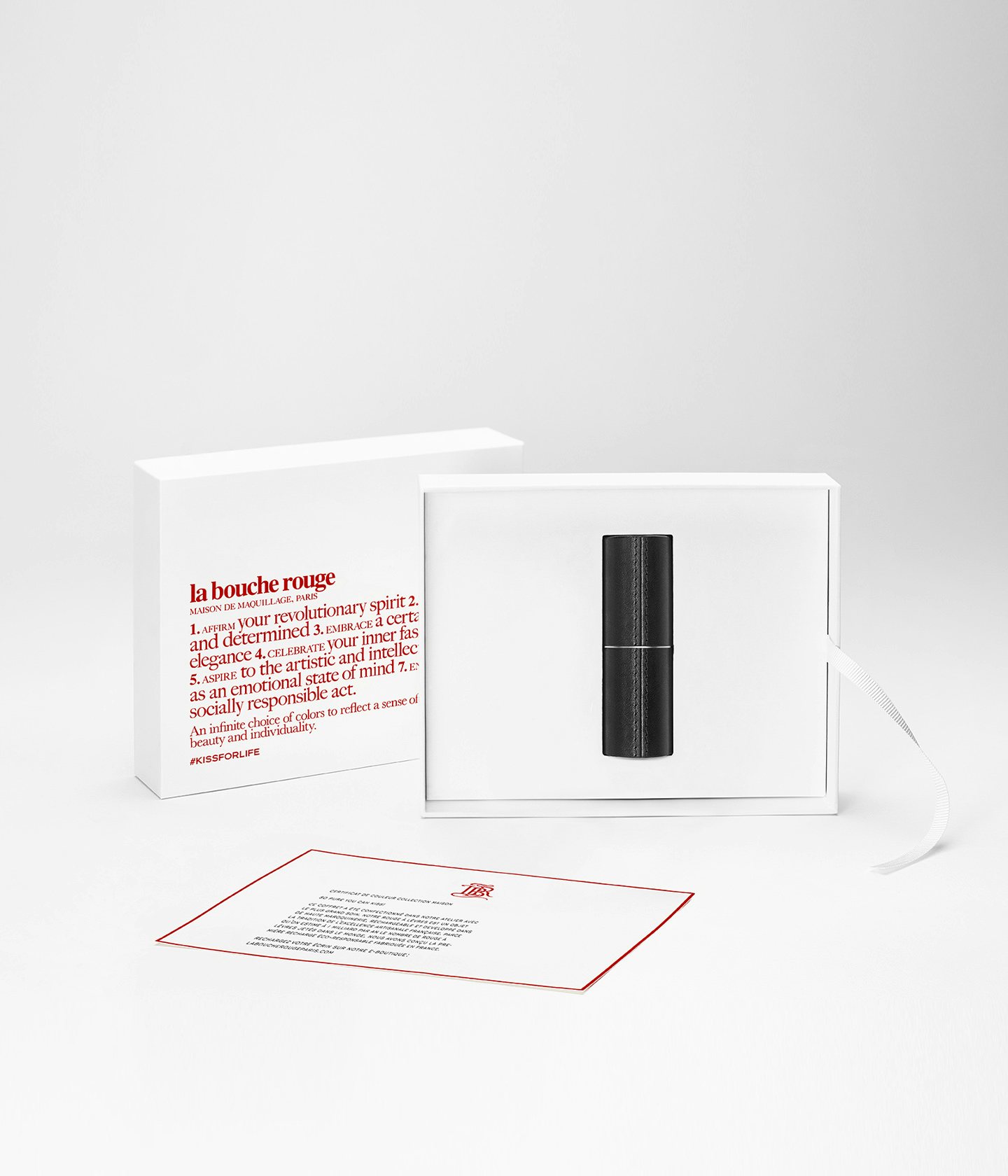 La bouche rouge black vegan leather case in the Manifesto packaging