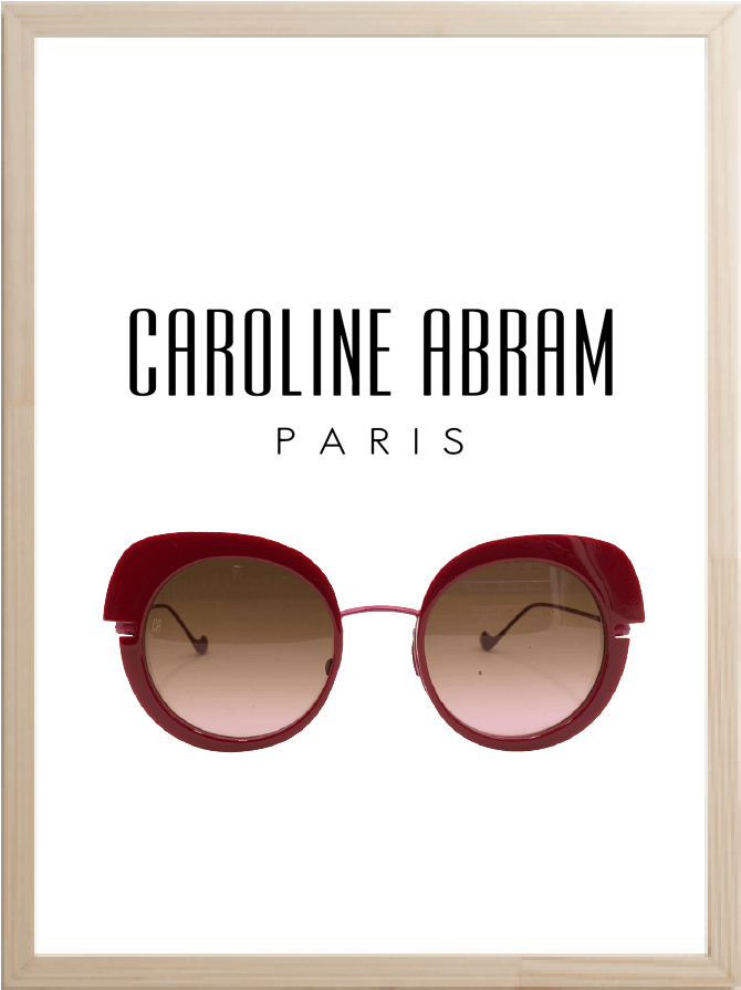 logo caroline abram et lunettes de soleil femme caroline abram modèle woopy acétate rouge verres brun dégradés  