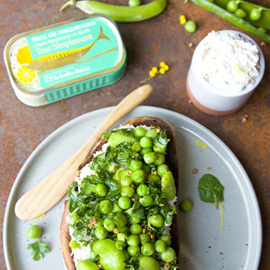 tartine rillette de maquereau petits pois ricotta
