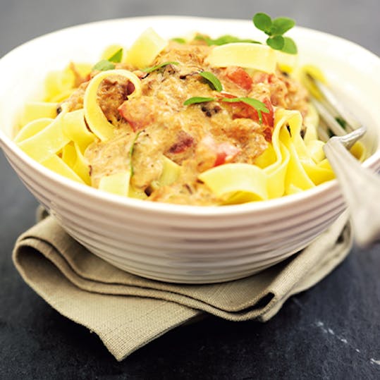 recette la belle-iloise tagliatelles à l'émietté de thon à la luzienne